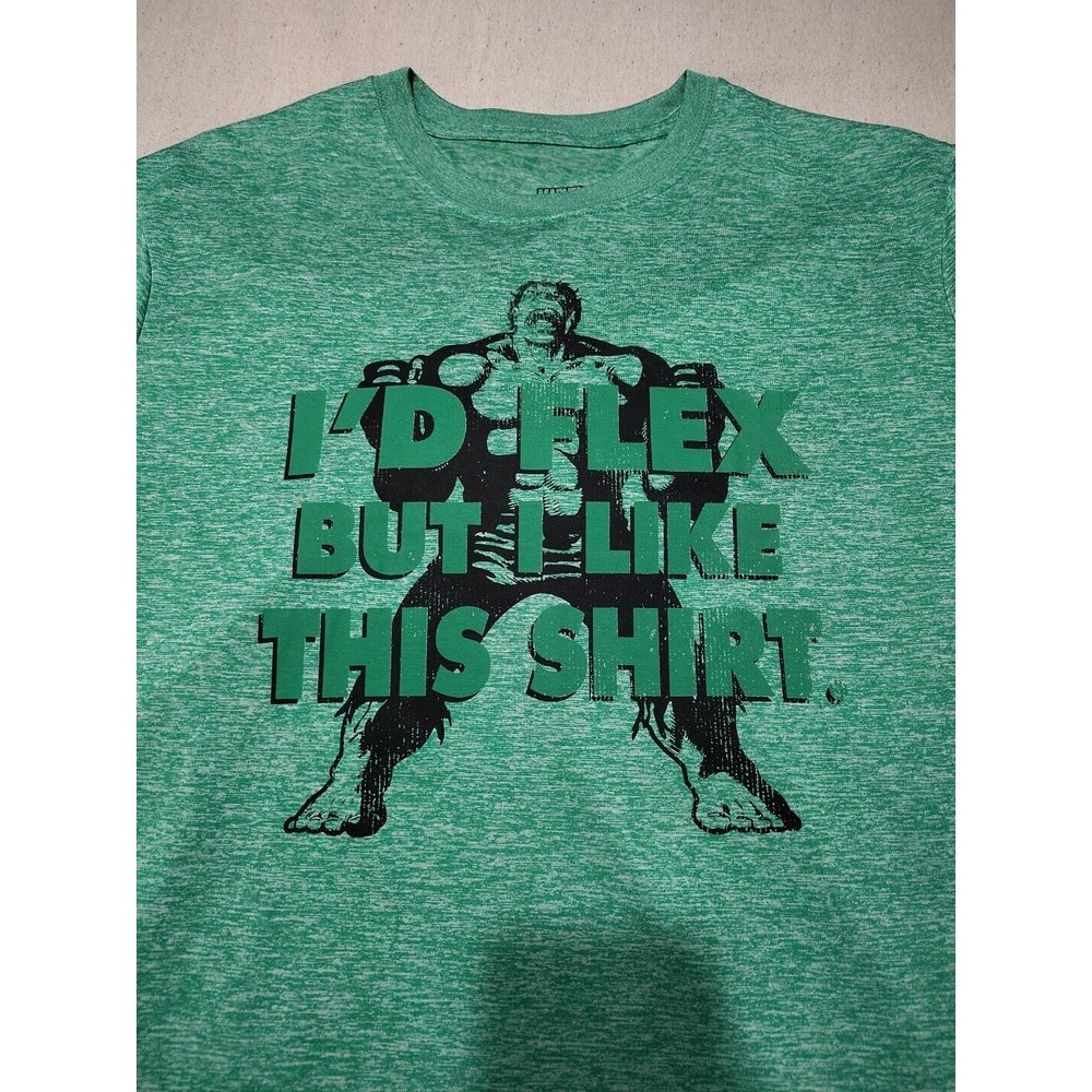 Marvel Hulk I'd Flex But I Like This Shirt Green Size Large Short Sleeve Shirt F - Picture 2 of 8